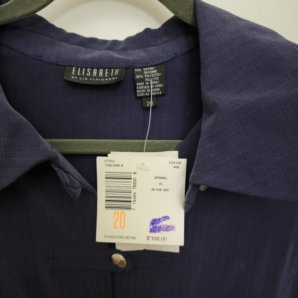 Elisabeth by Liz Claiborne shoulder padded blouse short sleeves top - Picture 4 of 8